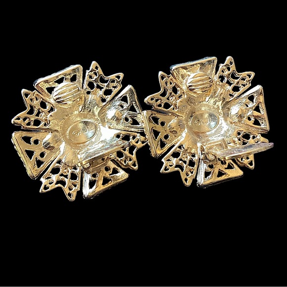 Vintage 1980’s Kenneth Jay Lane Maltese Cross Clip Earrings (t00) - Picture 2 of 7